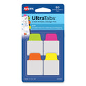 Avery Ultra Tabs Repositionable Tabs, Mini Tabs: 1" x 1.5", 1/5-Cut, Assorted Neon Colors, 80/Pack (74762)