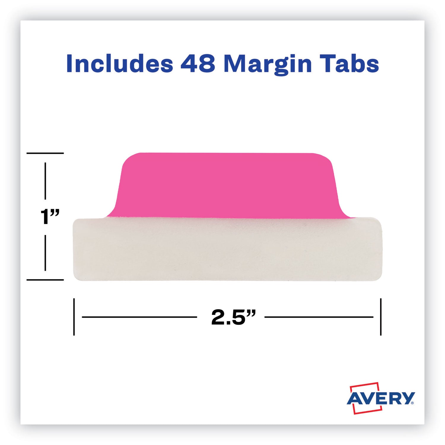 Avery Ultra Tabs Repositionable Tabs, Margin Tabs: 2.5" x 1", 1/5-Cut, Assorted Neon Colors, 48/Pack (74865)