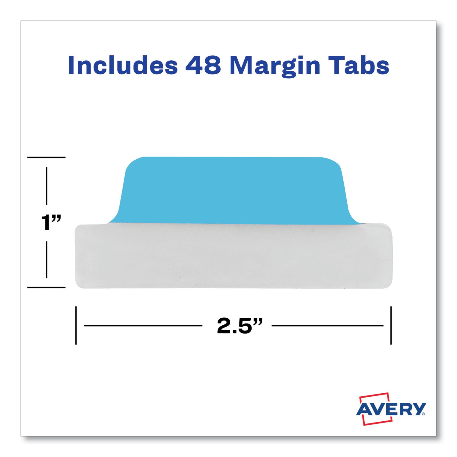 Avery Ultra Tabs Repositionable Tabs, Margin Tabs: 2.5" x 1", 1/5-Cut, Assorted Colors, 48/Pack (74866)