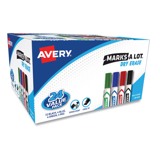 Avery MARKS A LOT Desk-Style Dry Erase Marker Value Pack, Broad Chisel Tip, Assorted Colors, 24/Pack (98188)