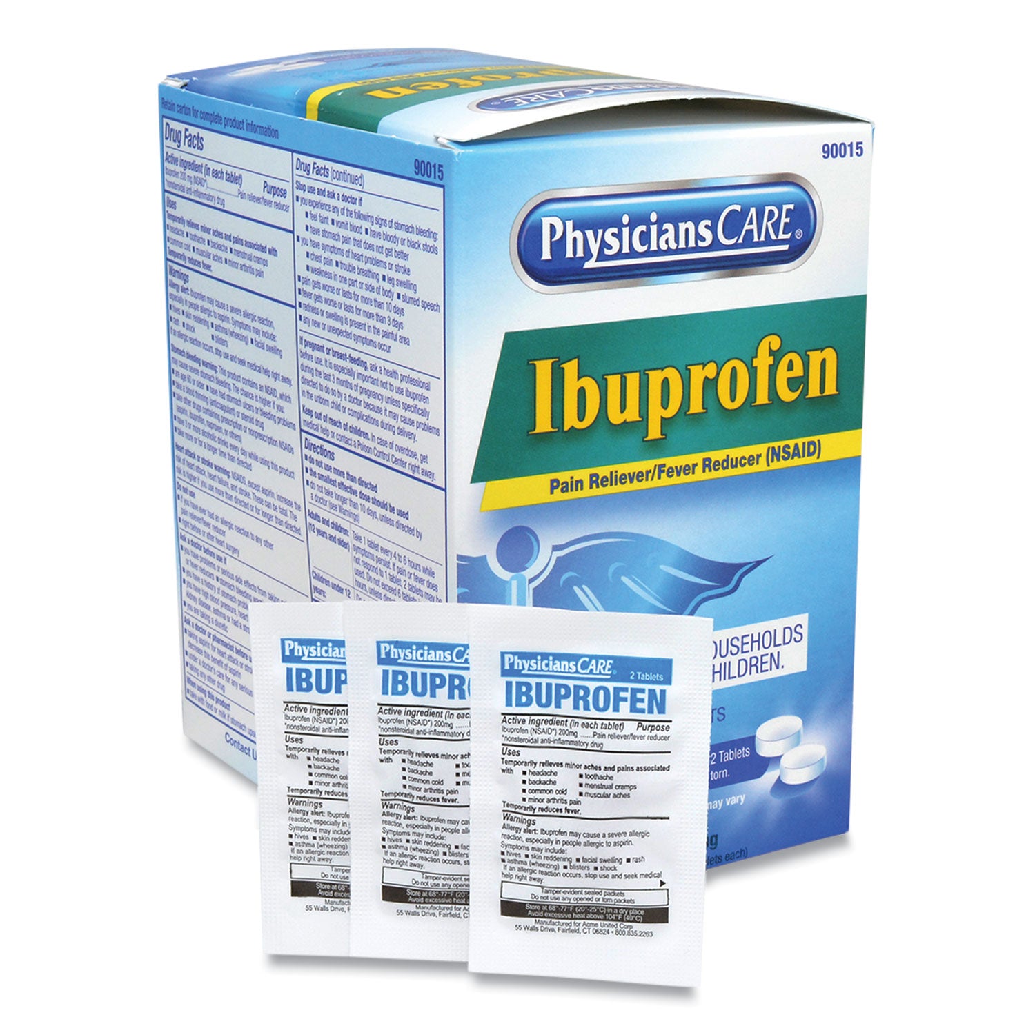 PhysiciansCare Ibuprofen Medication, Two-Pack, 50 Packs/Box (90015)