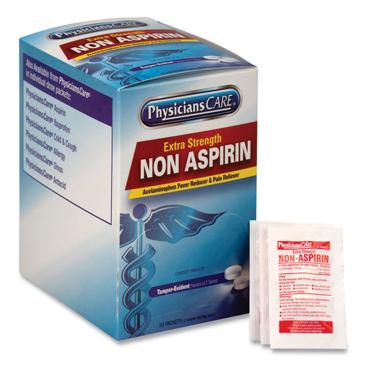 PhysiciansCare Non Aspirin Acetaminophen Medication, Two-Pack, 50 Packs/Box (90016)