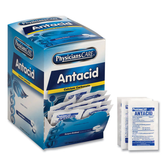 PhysiciansCare Antacid Calcium Carbonate Medication, Two-Pack, 50 Packs/Box (90089)