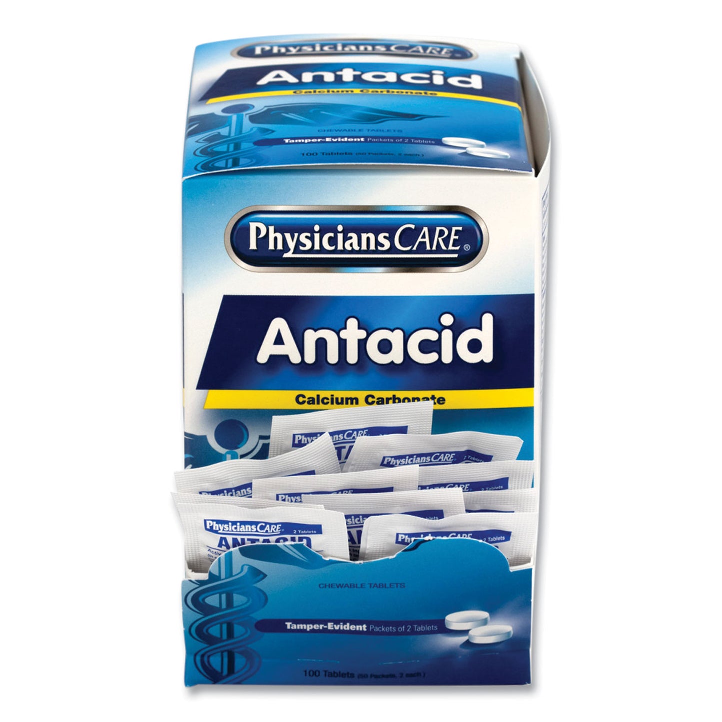 PhysiciansCare Antacid Calcium Carbonate Medication, Two-Pack, 50 Packs/Box (90089)