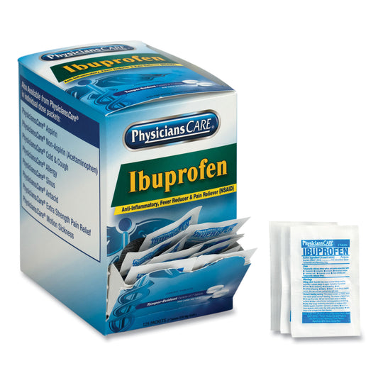 PhysiciansCare Ibuprofen Pain Reliever, Two-Pack, 125 Packs/Box (90109)