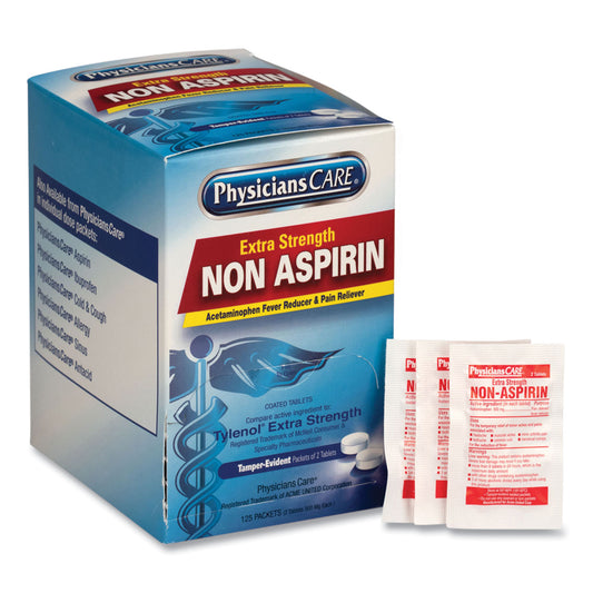 PhysiciansCare Pain Relievers/Medicines, XStrength Non-Aspirin Acetaminophen, 2/Packet, 125 Packets/Box (40800)