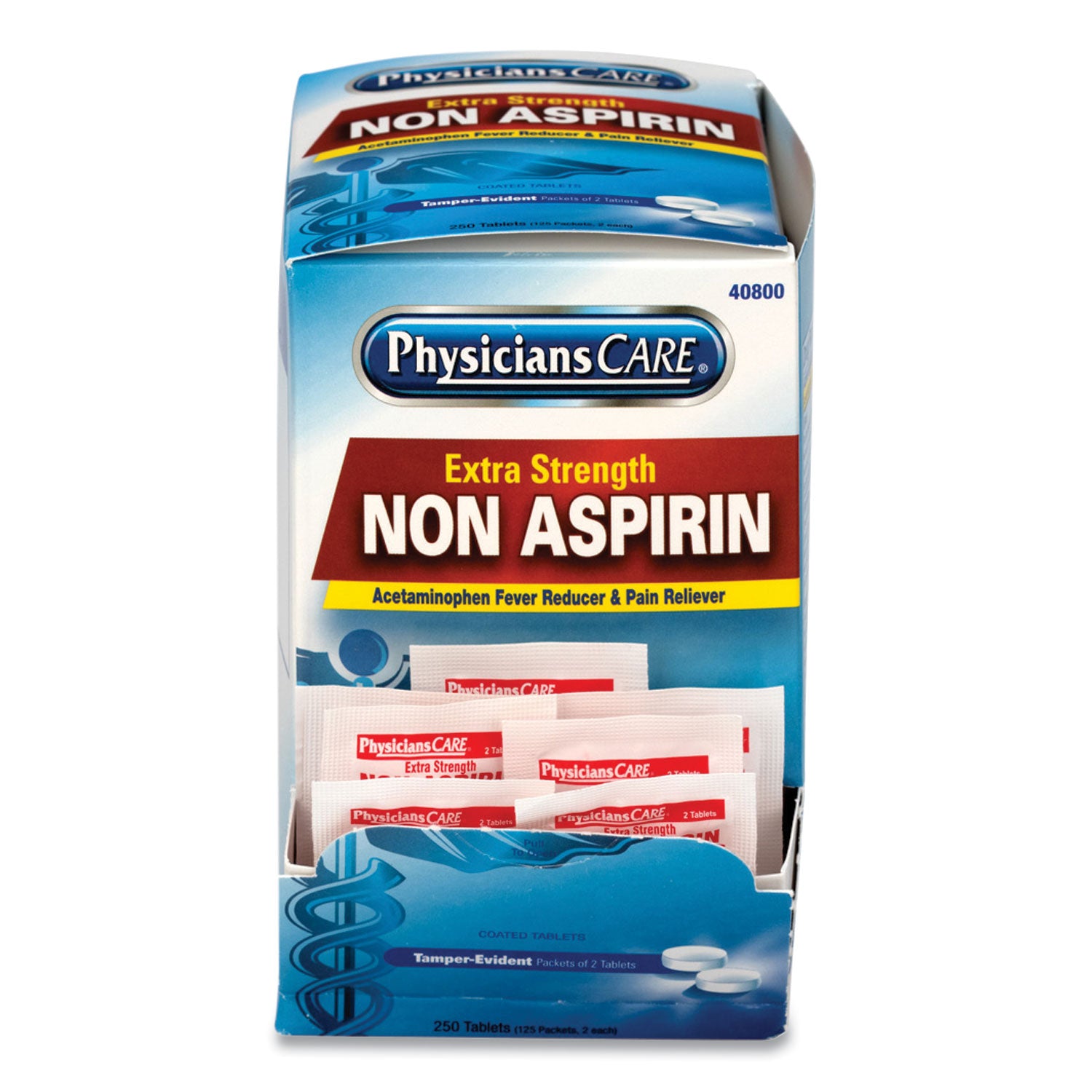 PhysiciansCare Pain Relievers/Medicines, XStrength Non-Aspirin Acetaminophen, 2/Packet, 125 Packets/Box (40800)