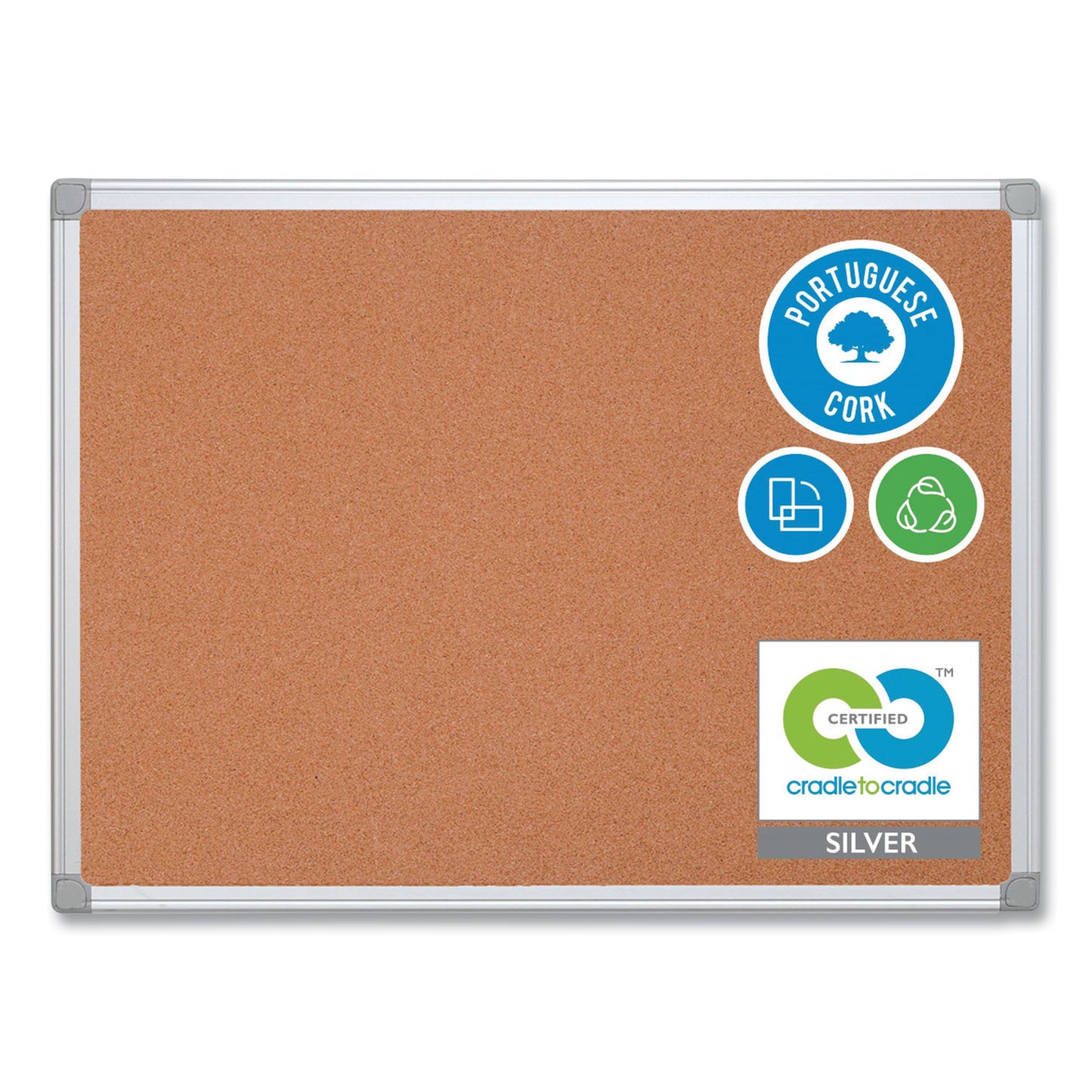 MasterVision Earth Cork Board, 36 x 24, Tan Surface, Silver Aluminum Frame (CA031790)