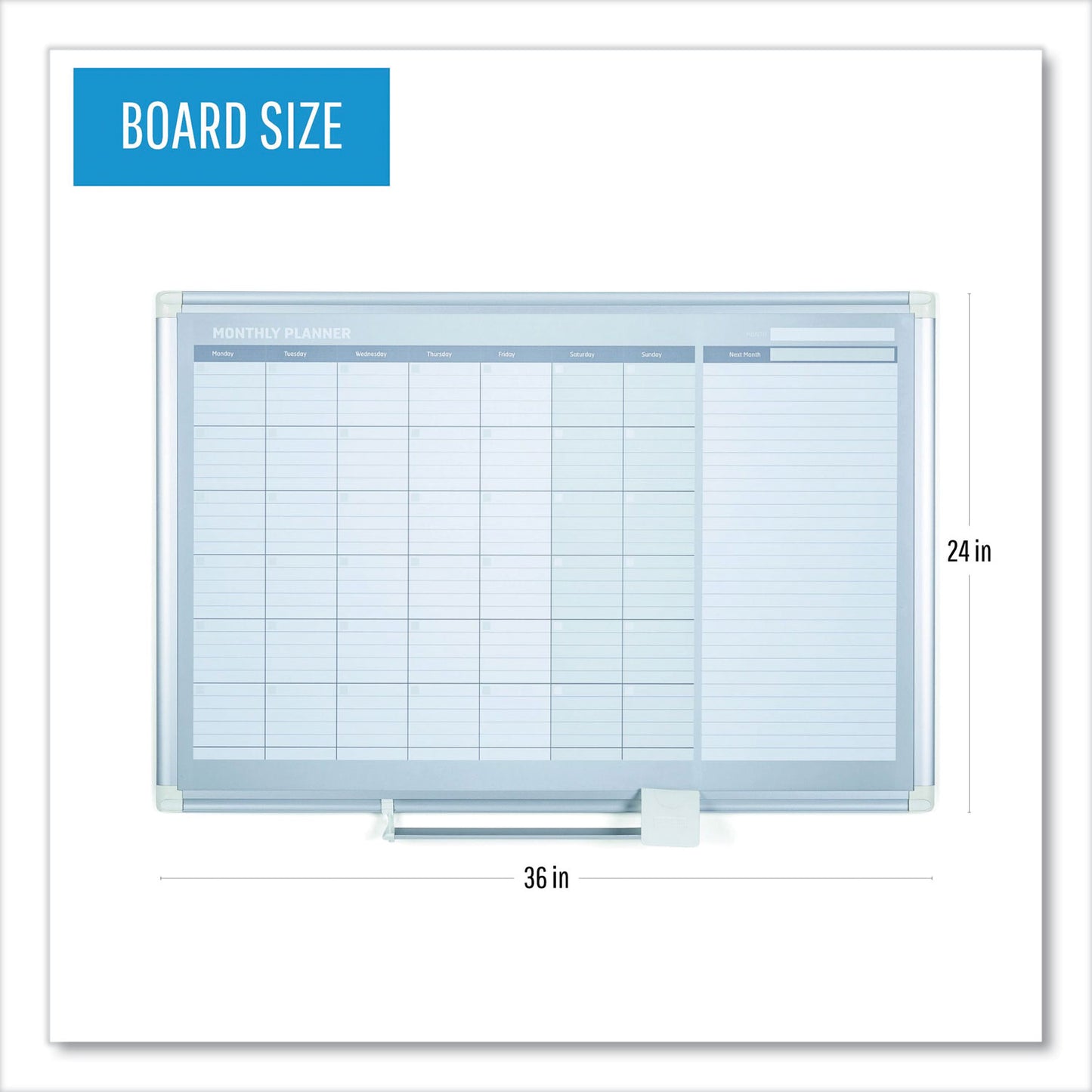 MasterVision Magnetic Dry Erase Calendar Board, One Month, 36 x 24, White Surface, Silver Aluminum Frame (GA0397830)