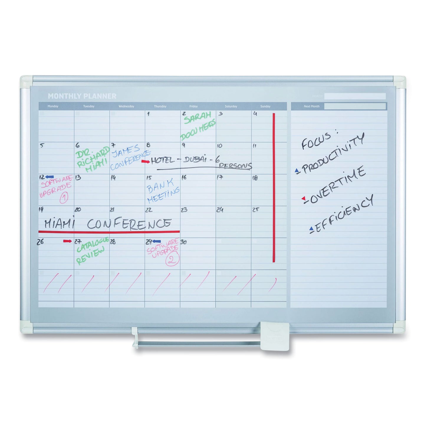 MasterVision Magnetic Dry Erase Calendar Board, One Month, 36 x 24, White Surface, Silver Aluminum Frame (GA0397830)