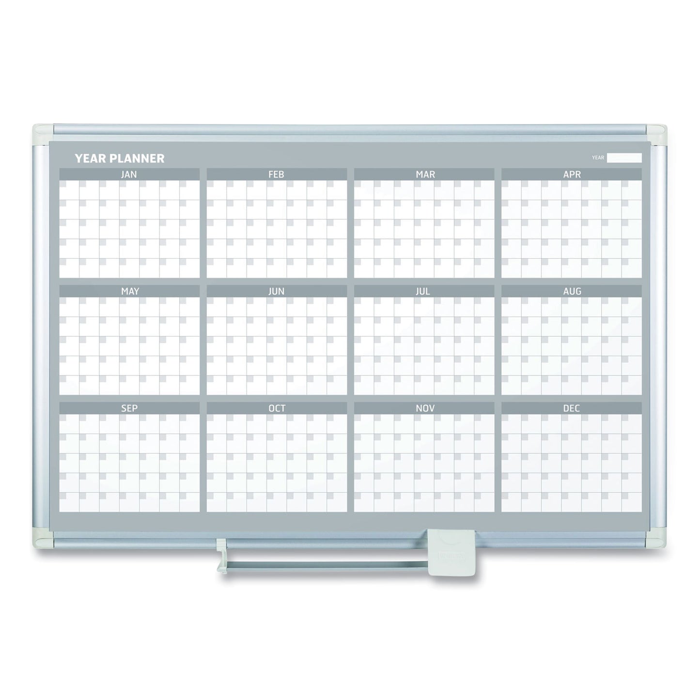 MasterVision Magnetic Dry Erase Calendar Board, 12-Month, 36 x 24, White Surface, Silver Aluminum Frame (GA03106830)