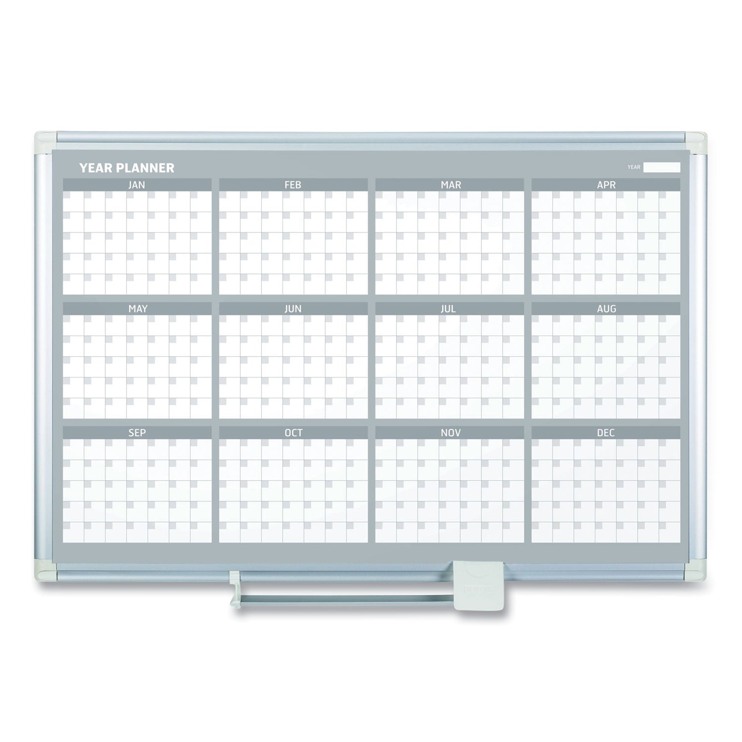 MasterVision Magnetic Dry Erase Calendar Board, 12-Month, 36 x 24, White Surface, Silver Aluminum Frame (GA03106830)