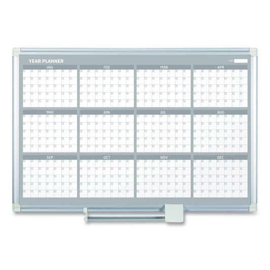 MasterVision Magnetic Dry Erase Calendar Board, 12-Month, 36 x 24, White Surface, Silver Aluminum Frame (GA03106830)