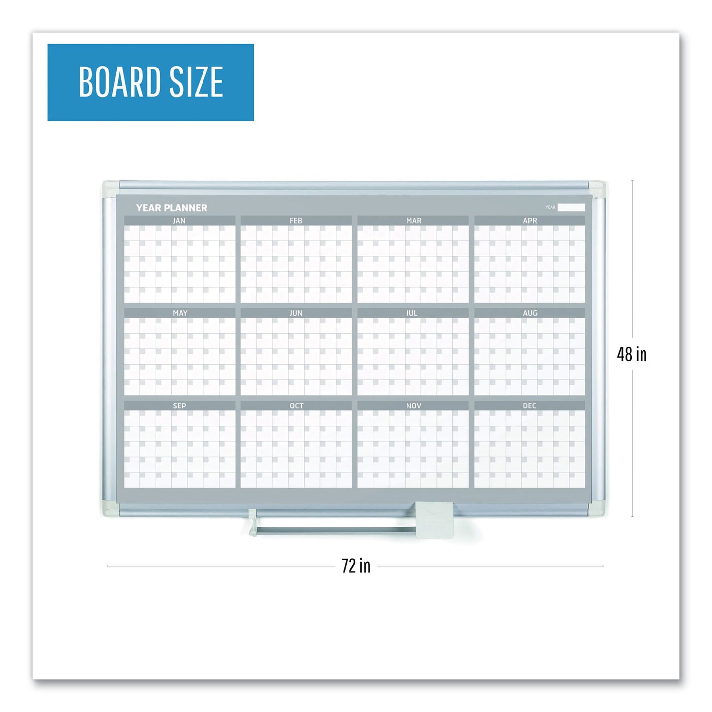 MasterVision Magnetic Dry Erase Calendar Board, 12-Month, 36 x 24, White Surface, Silver Aluminum Frame (GA03106830)