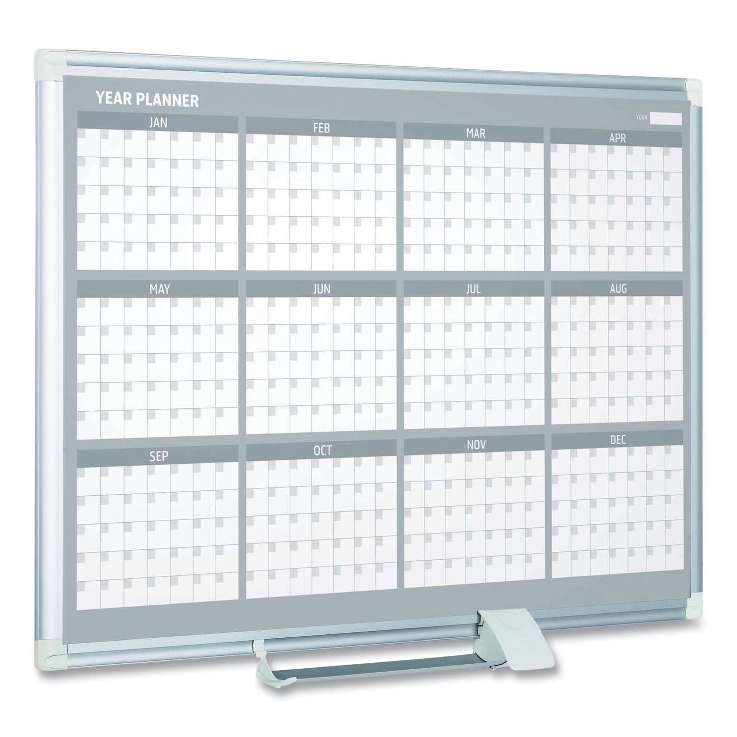 MasterVision Magnetic Dry Erase Calendar Board, 12-Month, 36 x 24, White Surface, Silver Aluminum Frame (GA03106830)