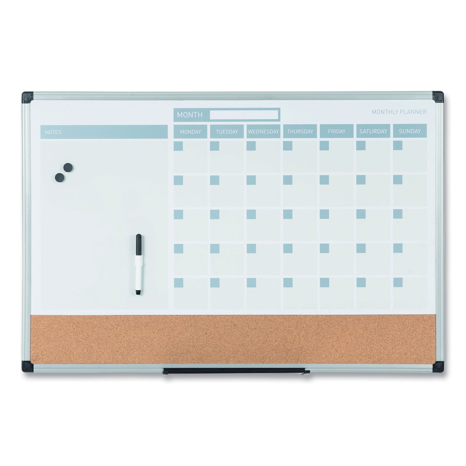 MasterVision 3-in-1 Calendar Planner, 36 x 24, White Surface, Silver Aluminum Frame (MB0707186P)