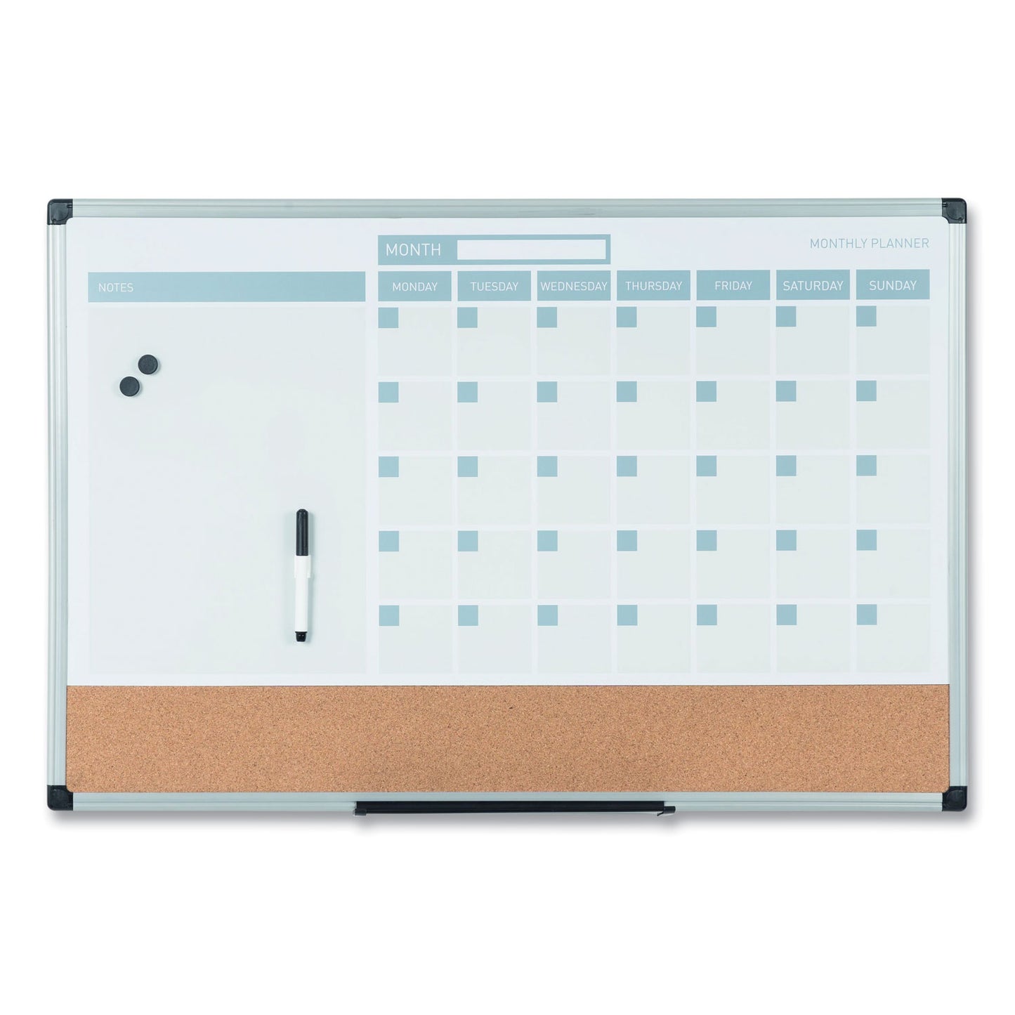 MasterVision 3-in-1 Planner Board, 24 x 18, Tan/White/Blue Surface, Silver Aluminum Frame (MB3507186)