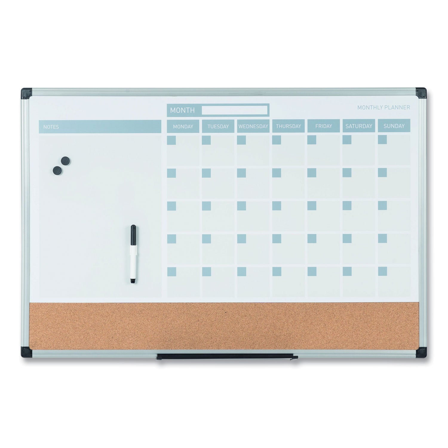 MasterVision 3-in-1 Planner Board, 24 x 18, Tan/White/Blue Surface, Silver Aluminum Frame (MB3507186)