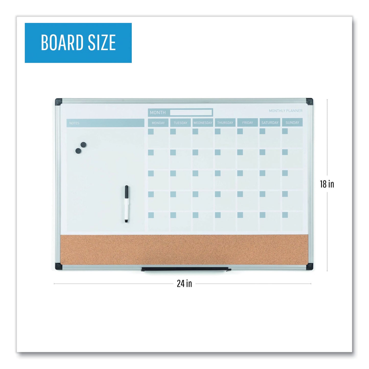 MasterVision 3-in-1 Planner Board, 24 x 18, Tan/White/Blue Surface, Silver Aluminum Frame (MB3507186)