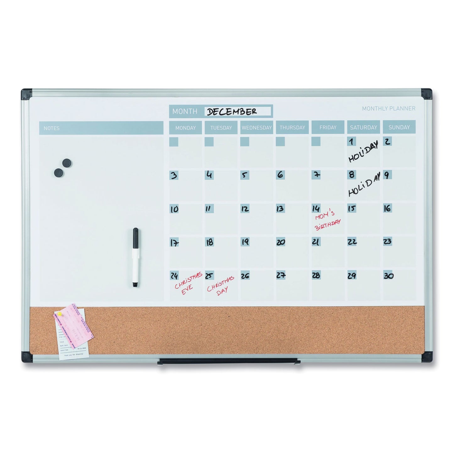 MasterVision 3-in-1 Planner Board, 24 x 18, Tan/White/Blue Surface, Silver Aluminum Frame (MB3507186)