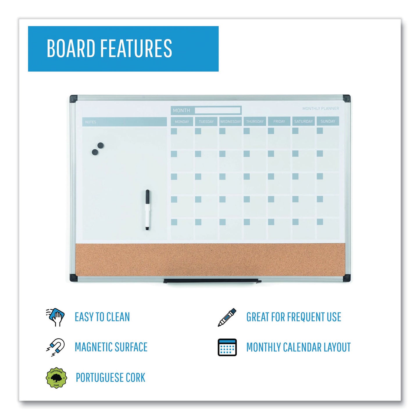 MasterVision 3-in-1 Planner Board, 24 x 18, Tan/White/Blue Surface, Silver Aluminum Frame (MB3507186)