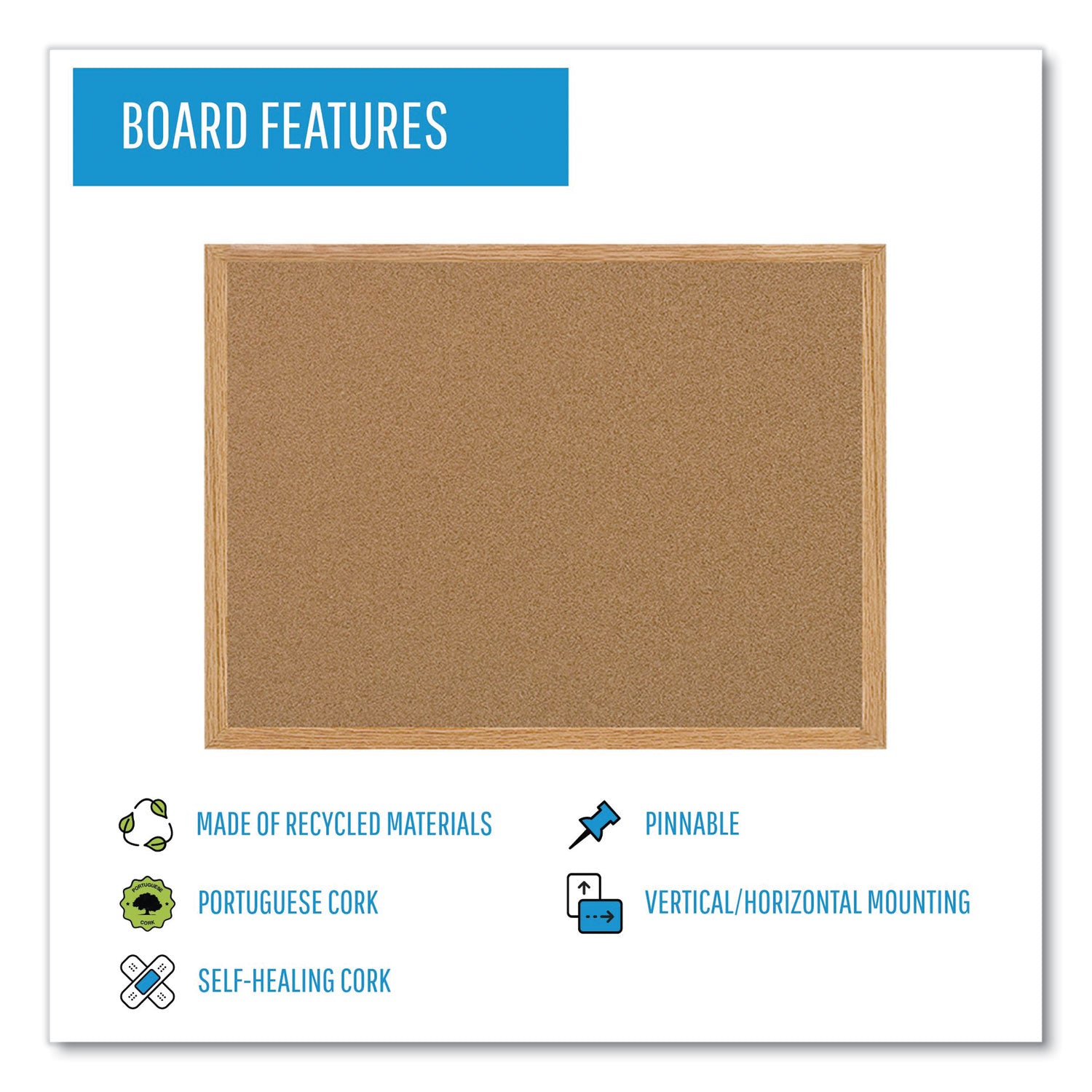 MasterVision Earth Cork Board, 36 x 24, Tan Surface, Oak Wood Frame (SB0420001233)