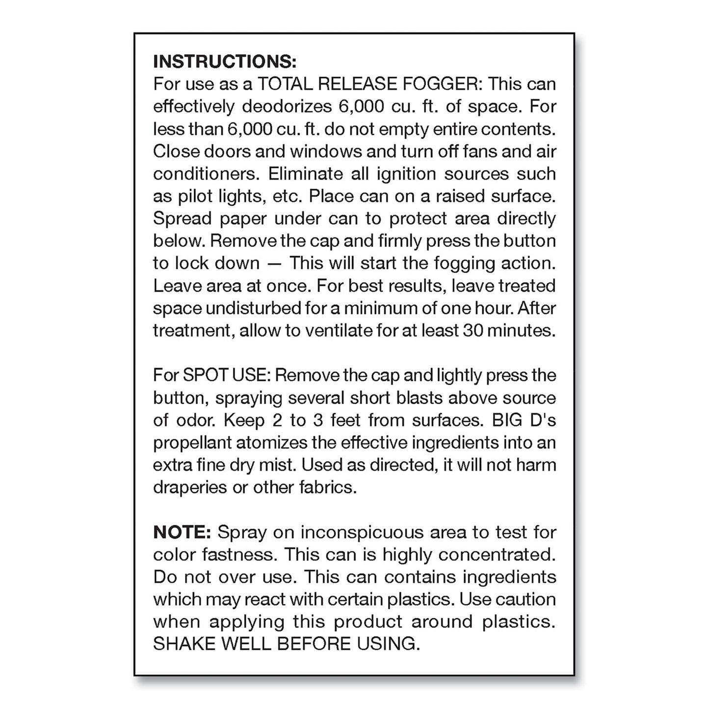 Big-D Odor Control Fogger, Mountain Air Scent, 5 oz Aerosol Spray, 12/Carton (344)