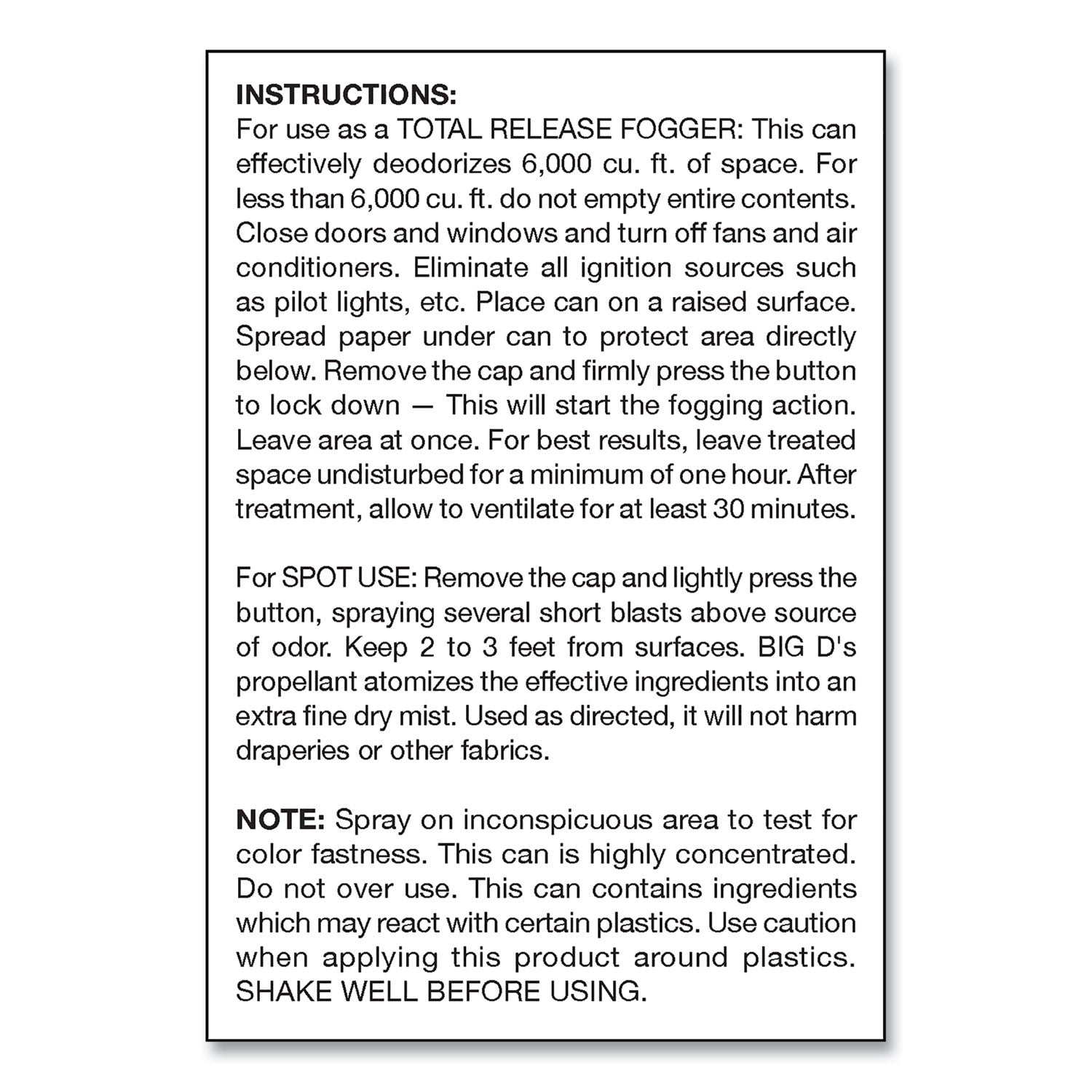 Big-D Odor Control Fogger, Mountain Air Scent, 5 oz Aerosol Spray, 12/Carton (344)