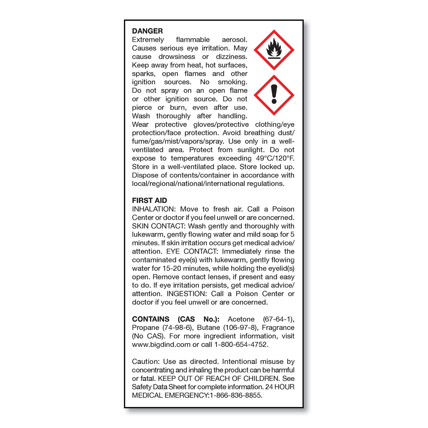 Big-D Fire D One Shot Aerosol, 5 oz Aerosol Spray, 12/Carton (202)