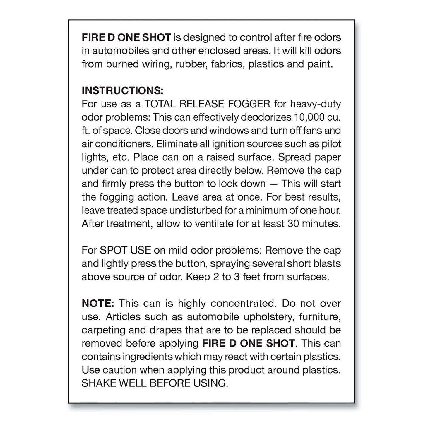Big-D Fire D One Shot Aerosol, 5 oz Aerosol Spray, 12/Carton (202)