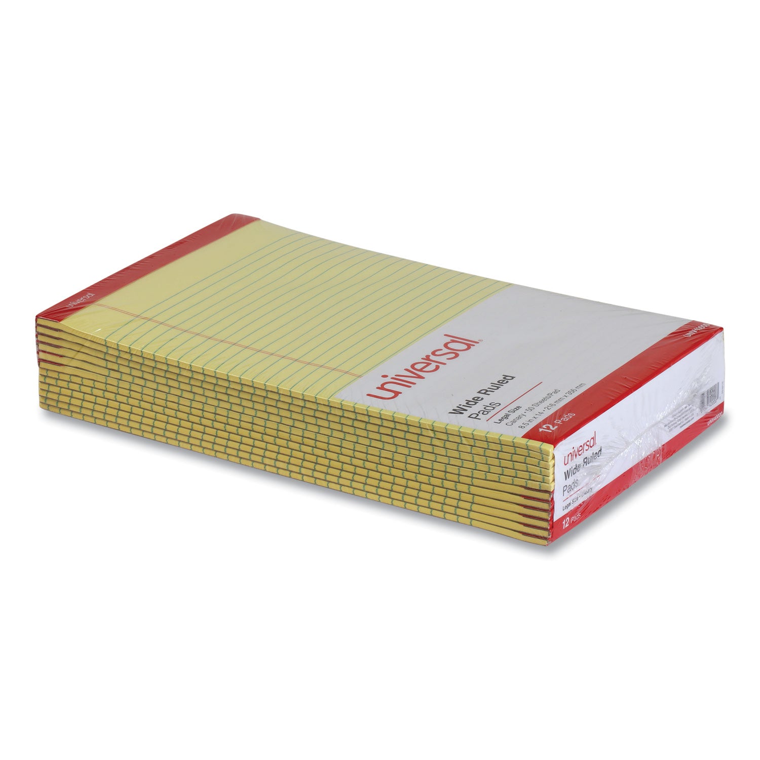 Universal Perforated Ruled Writing Pads, Wide/Legal Rule, Red Headband, 50 Canary-Yellow 8.5 x 14 Sheets, Dozen (40000)