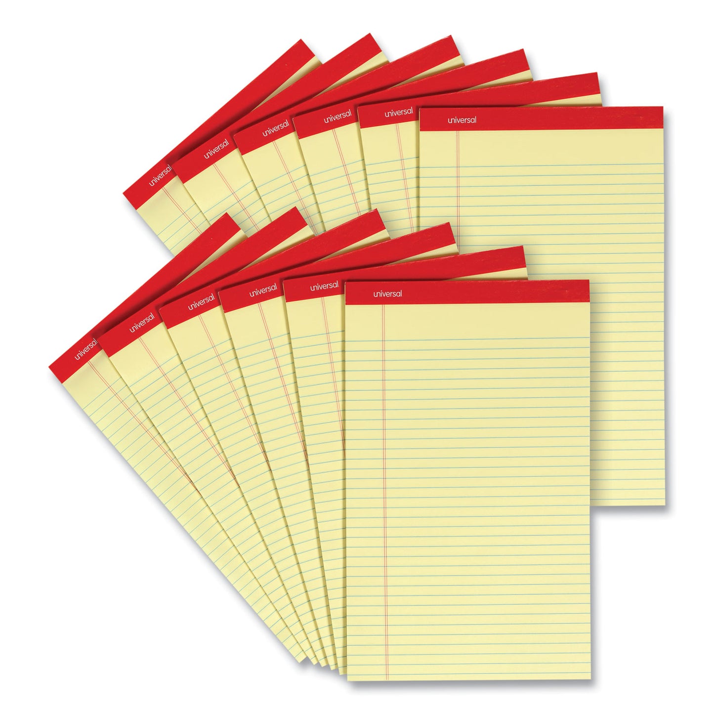 Universal Perforated Ruled Writing Pads, Wide/Legal Rule, Red Headband, 50 Canary-Yellow 8.5 x 14 Sheets, Dozen (40000)