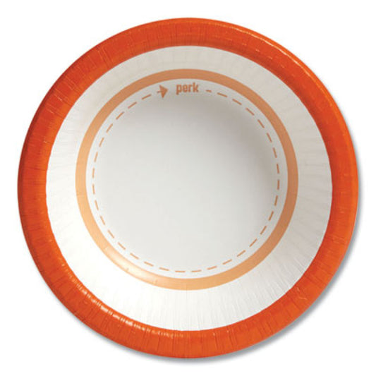 Perk Heavy-Weight Paper Bowls, 12 oz, White/Orange, 125/Pack, 4 Packs/Carton (54332CT)