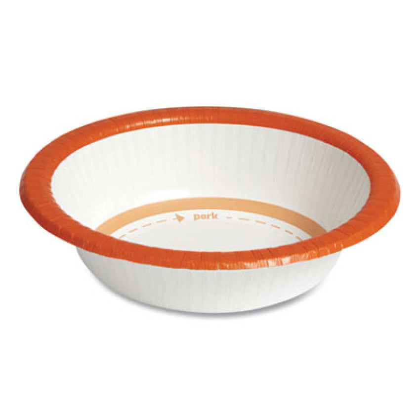 Perk Heavy-Weight Paper Bowls, 12 oz, White/Orange, 125/Pack, 4 Packs/Carton (54332CT)
