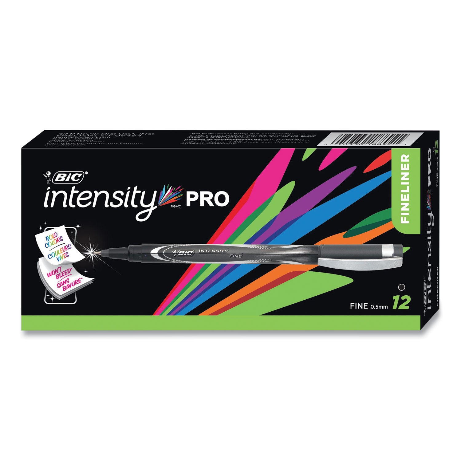 BIC Intensity Porous Point Pen, Stick, Fine 0.5 mm, Black Ink, Black Barrel, Dozen (FPIN11BK)