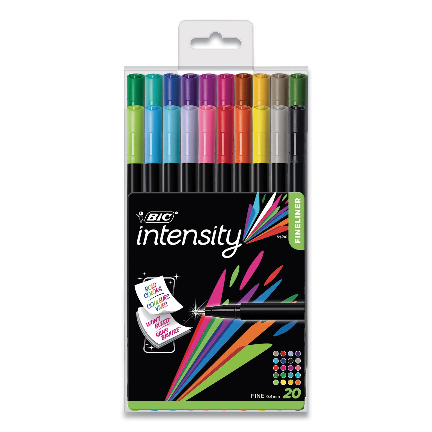 BIC Intensity Porous Point Pen, Stick, Fine 0.4 mm, Assorted Ink and Barrel Colors, 20/Pack (BCFPA201AST)