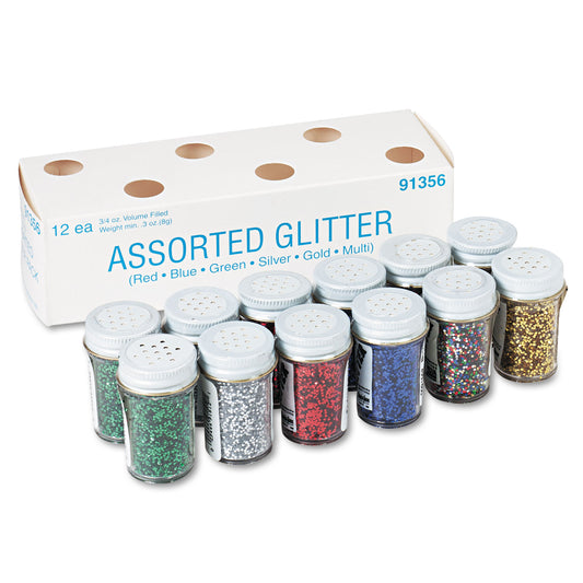 Pacon Spectra Glitter, 0.04 Hexagon Crystals, Assorted, 0.75 oz Shaker-Top Jar, 12/Pack (91356)