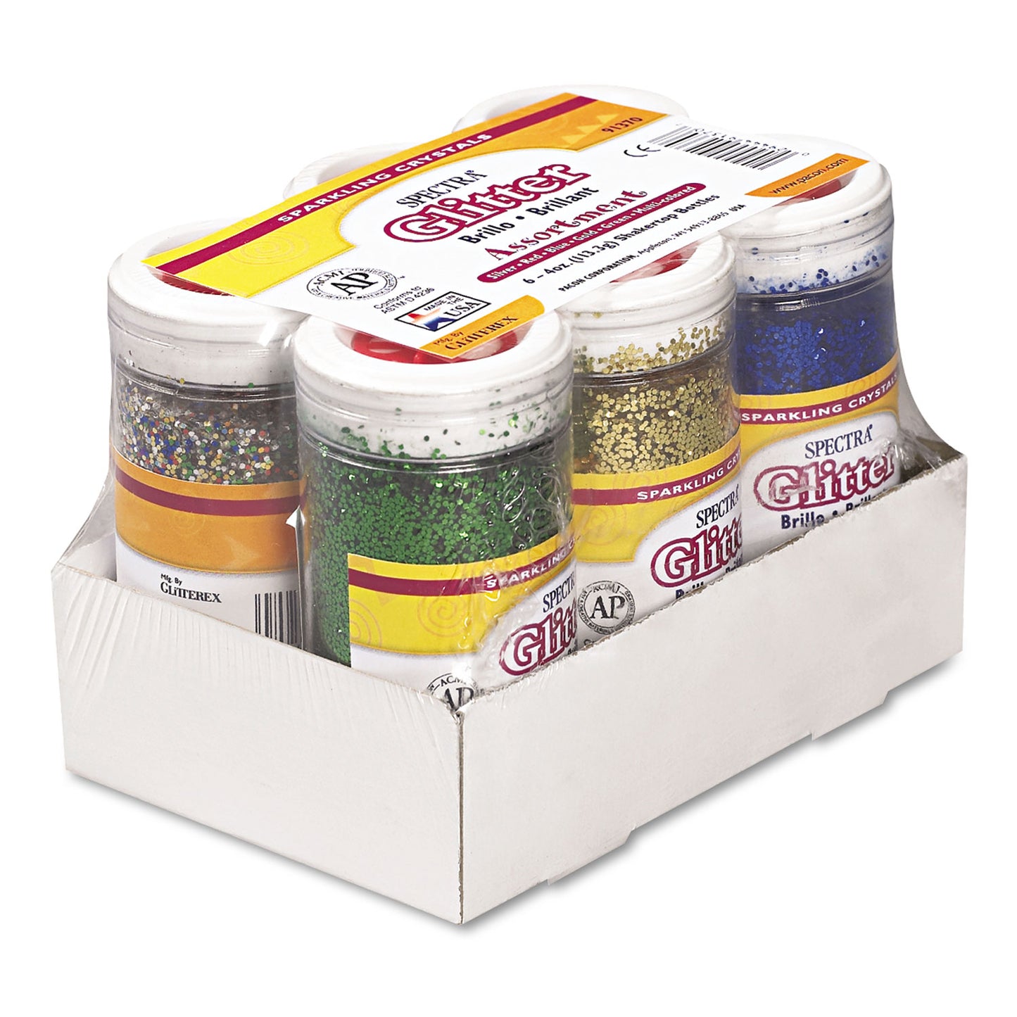 Pacon Spectra Glitter, 0.04 Hexagon Crystals, Assorted, 4 oz Shaker-Top Jar, 6/Pack (91370)