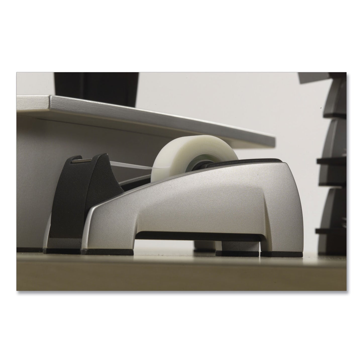 Fellowes Office Suites Desktop Tape Dispenser, Heavy Base, 1" Core, Plastic, Black/Silver (8032701)