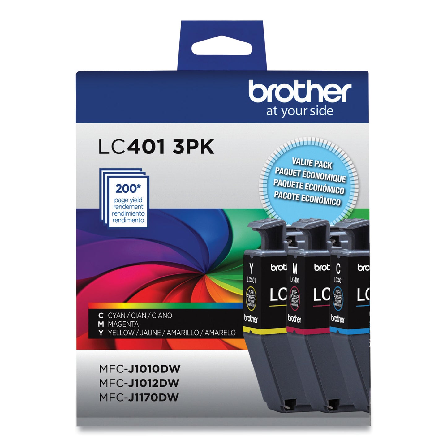 Brother LC4013PKS Ink, 200 Page-Yield, Cyan/Magenta/Yellow, 3/Pack