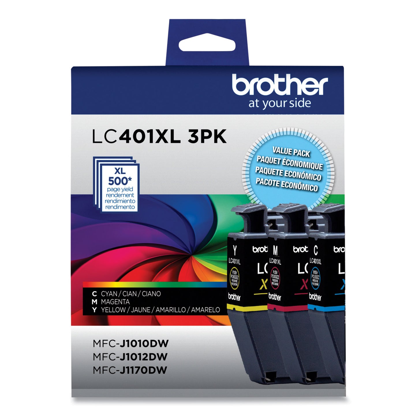 Brother LC401XL3PKS High-Yield Ink, 500 Page-Yield, Cyan/Magenta/Yellow, 3/Pack