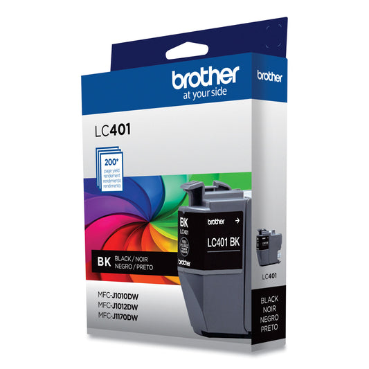 Brother LC401BKS Ink, 200 Page-Yield, Black