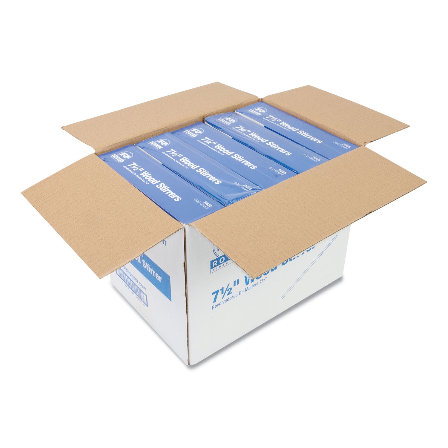 AmerCareRoyal Wood Coffee Stirrers, 7.5" Long, 500/Box, 10 Boxes/Carton (R825CT)