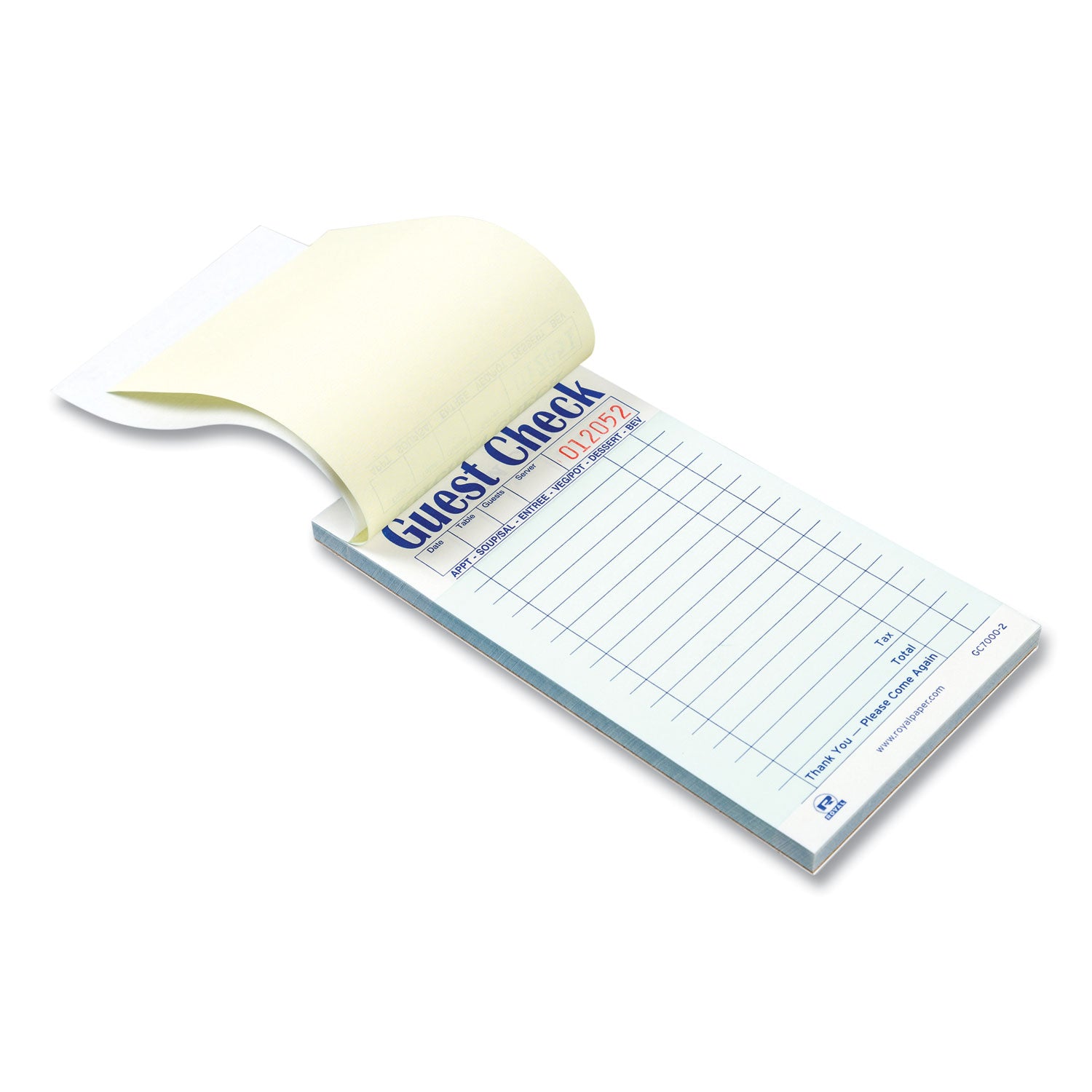 AmerCareRoyal Guest Check Pad, 17 Lines, Two-Part Carbonless, 3.6 x 6.7, 50 Forms/Pad, 50 Pads/Carton (GC70002)