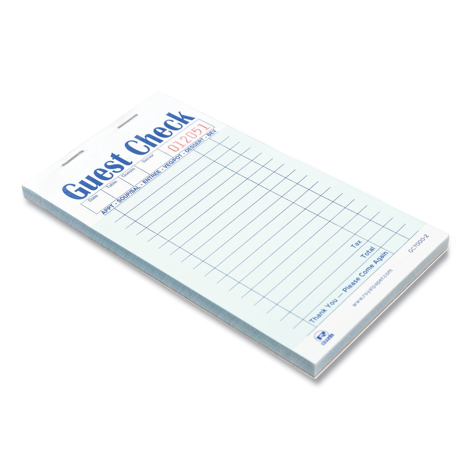 AmerCareRoyal Guest Check Pad, 17 Lines, Two-Part Carbonless, 3.6 x 6.7, 50 Forms/Pad, 50 Pads/Carton (GC70002)