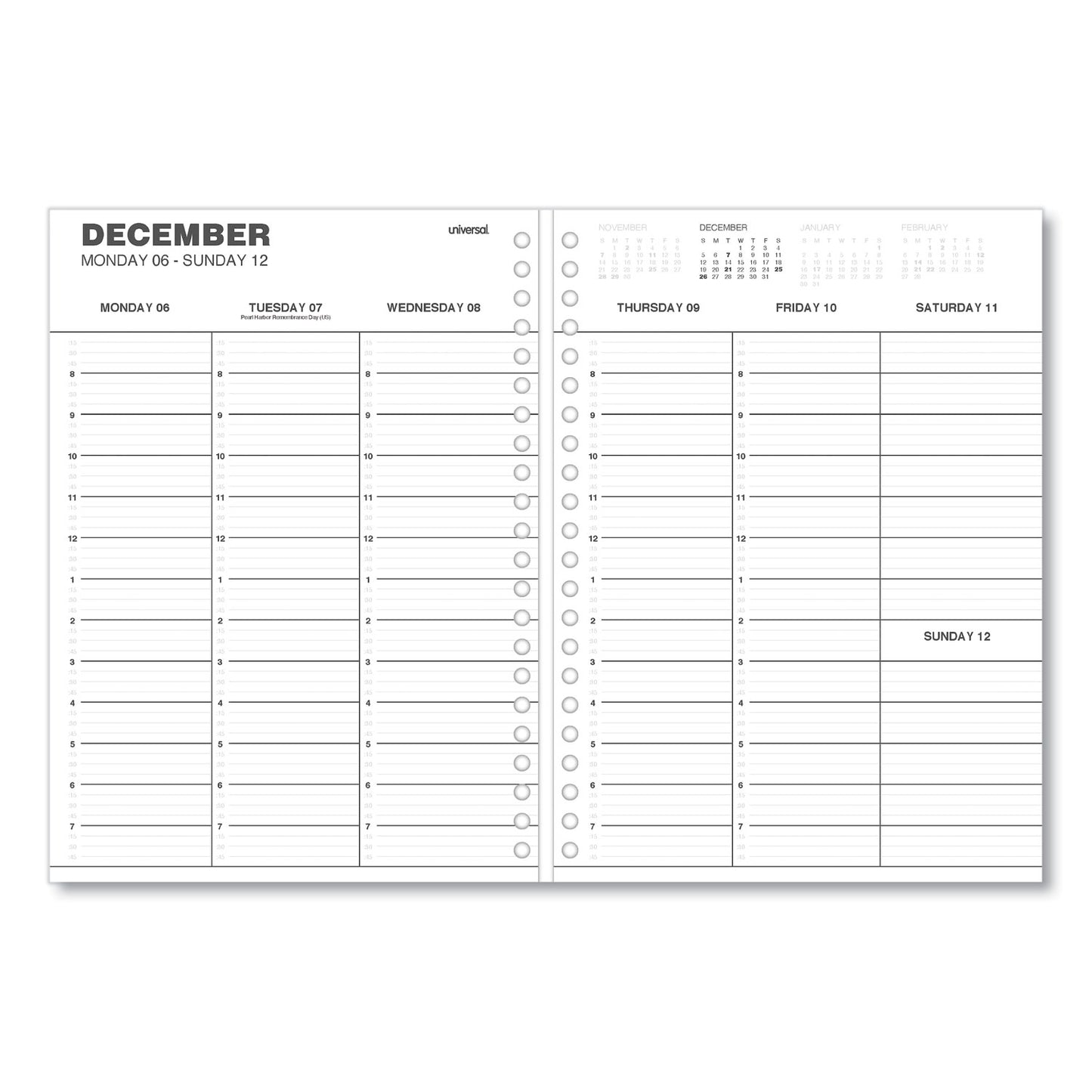 Universal Weekly Planner, 11 x 8, Black Cover, 14-Month: Dec 2024 to Jan 2026 (71000)