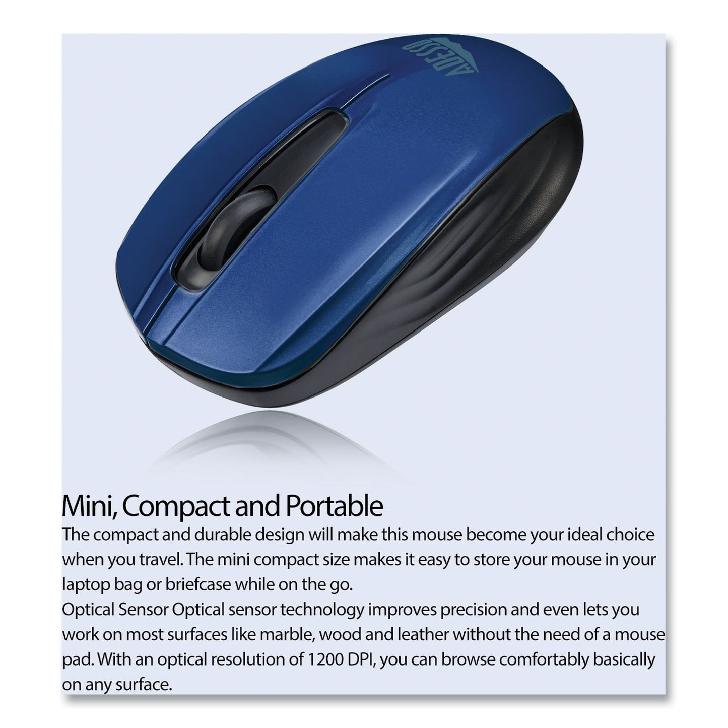 Adesso iMouse S50 Wireless Mini Mouse, 2.4 GHz Frequency/33 ft Wireless Range, Left/Right Hand Use, Blue (IMOUSES50L)