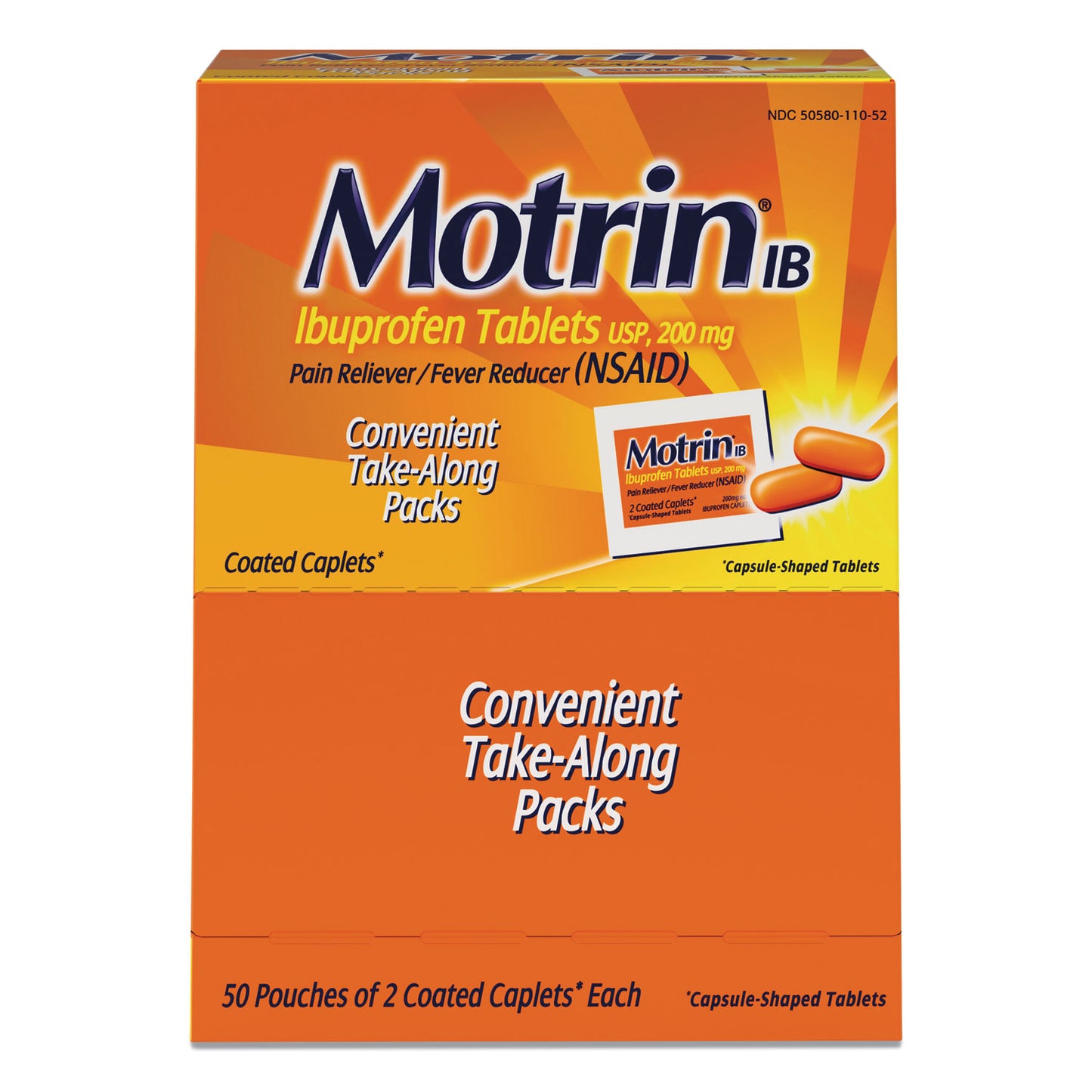 Motrin IB Ibuprofen Tablets, Two-Pack, 50 Packs/Box (48152)