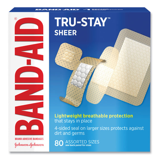 BAND-AID Tru-Stay Sheer Strips Adhesive Bandages, Assorted, 80/Box (4669)