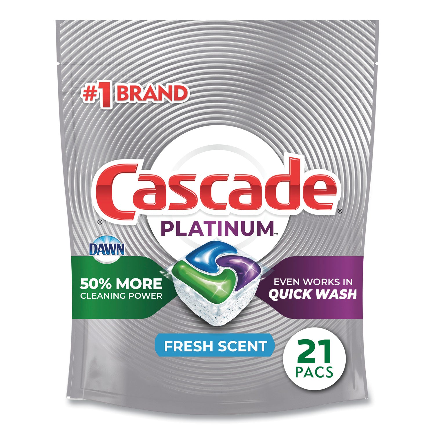 Cascade ActionPacs, Fresh Scent, 11.7 oz Bag, 21/Pack, 5 Packs/Carton (08275CT)